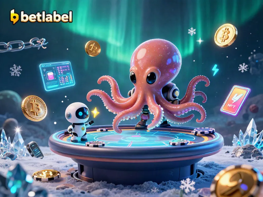 Experience thrilling poker action at betlabel with a vibrant alien octopus and dynamic crypto elements.