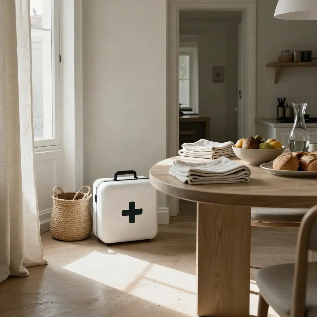 Apartamento familiar en Madrid con botiquín elegante, cesta de bienestar, toallas y desayuno ordenado.
